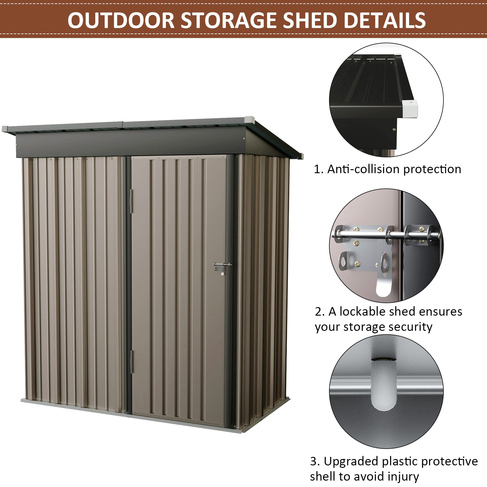 Amopatio Outdoor Storage Shed, 5' x 3' Galvanized Metal Garden Shed ...