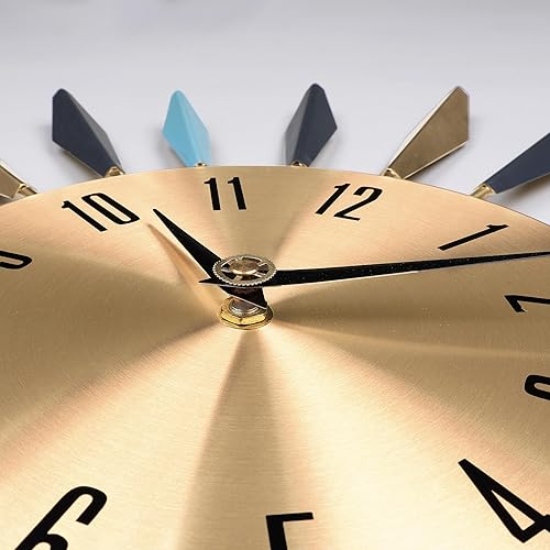 Miniatura 7 de Lafocuse Reloj de pared de metal de 23 pulgadas, funciona con pilas, silencioso Mordern Art Deco Starburst colorido reloj de pared grande para sala