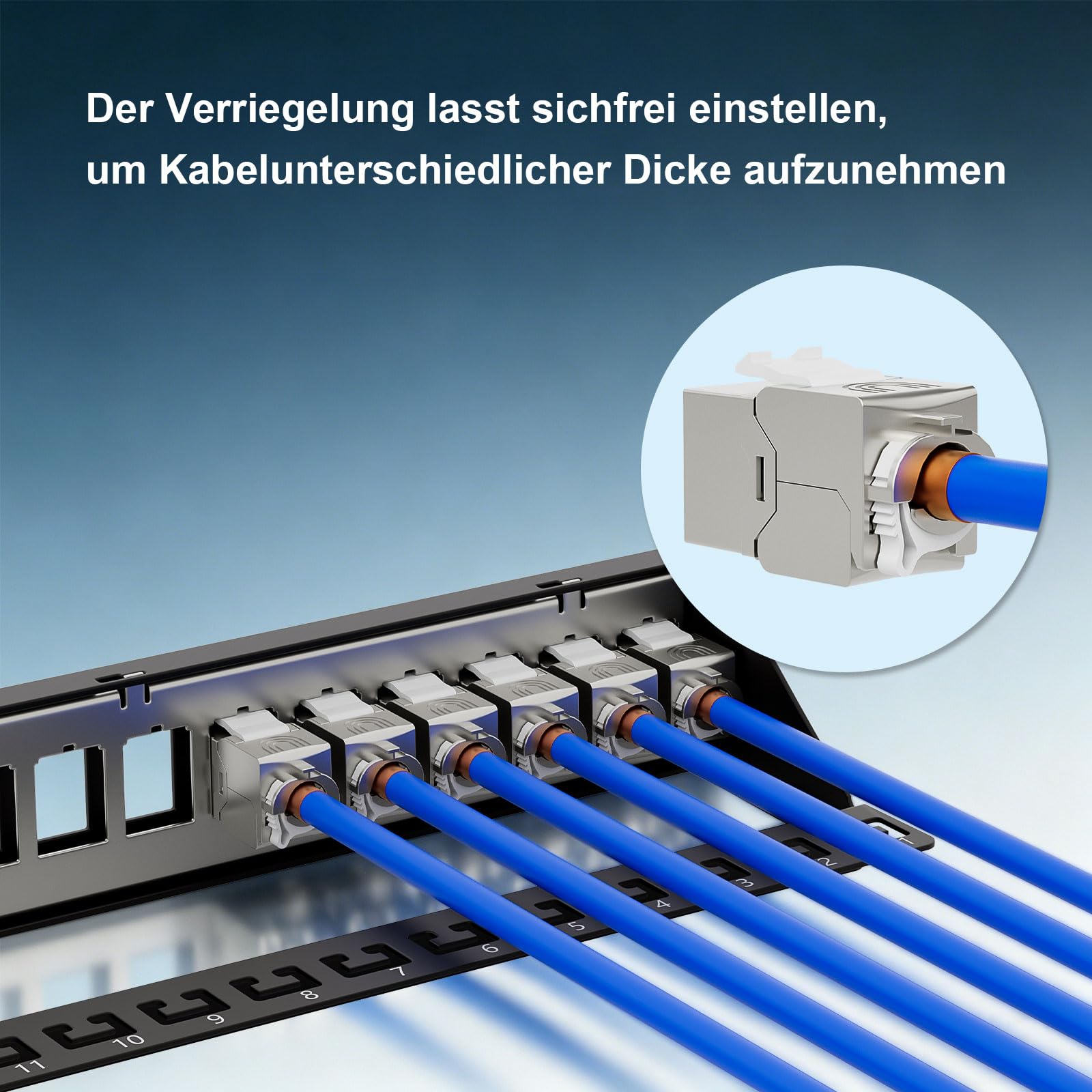 iwillink Set di pannelli patch CAT7 a 24 porte | montaggio a rack 1U 19" | 24 moduli Keystone RJ45 | 10 Gbps 600 MHz | nero