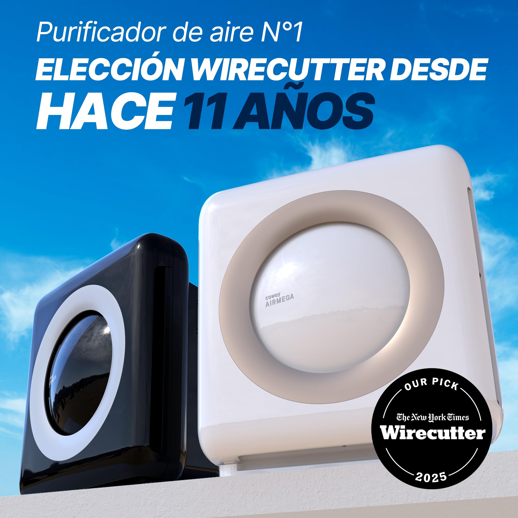 COWAY Purificador de Aire, Filtro HEPA HyperCaptive 99,999%, CADR 421 m³/h, Polvo Sahariano, Calima, Polen, Alergias, Mascotas, Modo Eco, Wirecutter Top Pick 10 Años, AIRMEGA Mighty AP-1512HH, Blanco