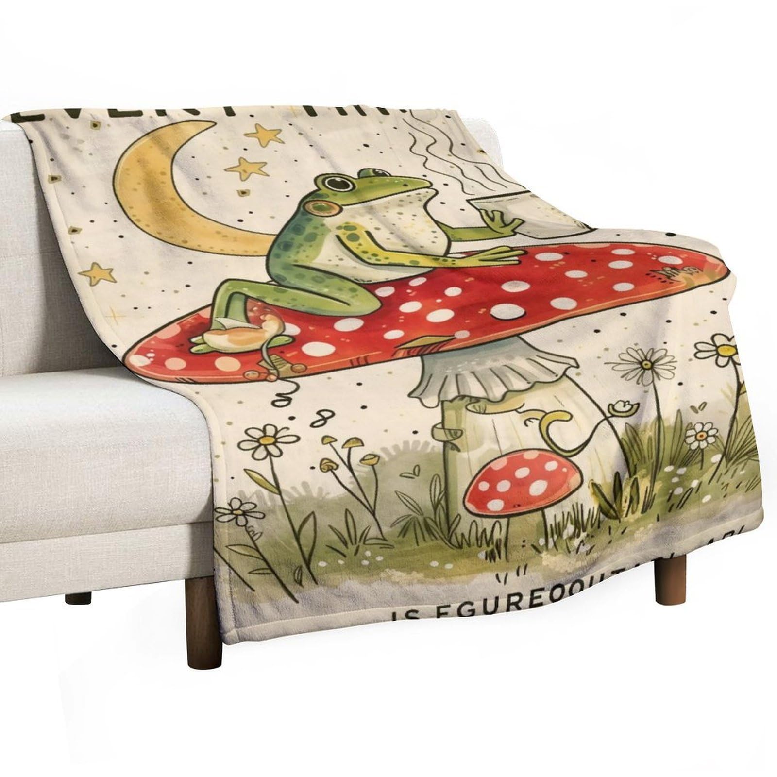 YHGSREUOH Everything Is Figureoutable Relax Frog Mushroom (1) Flannel Blankets Fleece Soft Throw Lightweight Plush Gifts for Couch, Bed, Cozy Sofa Plush, Chair, Lovers 32x48inch(80x120cm)