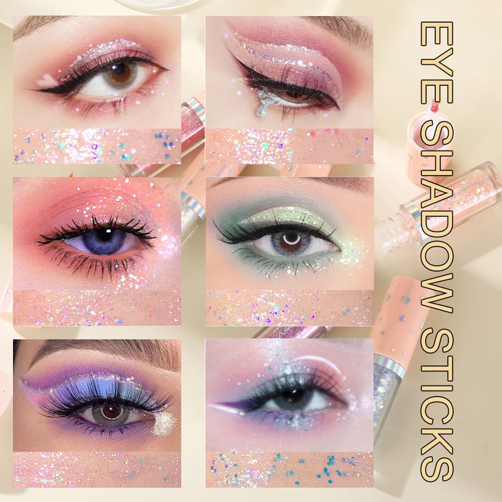 TITIMORE 6Pcs Liquid Glitter Eyeshadow Highly Pigmented Shimmer Metallic Sparkling Eye shadow Long Lasting Quick Drying Liquid Eyeshadow for Crystal Eye Makeup(Set B) - Image 2