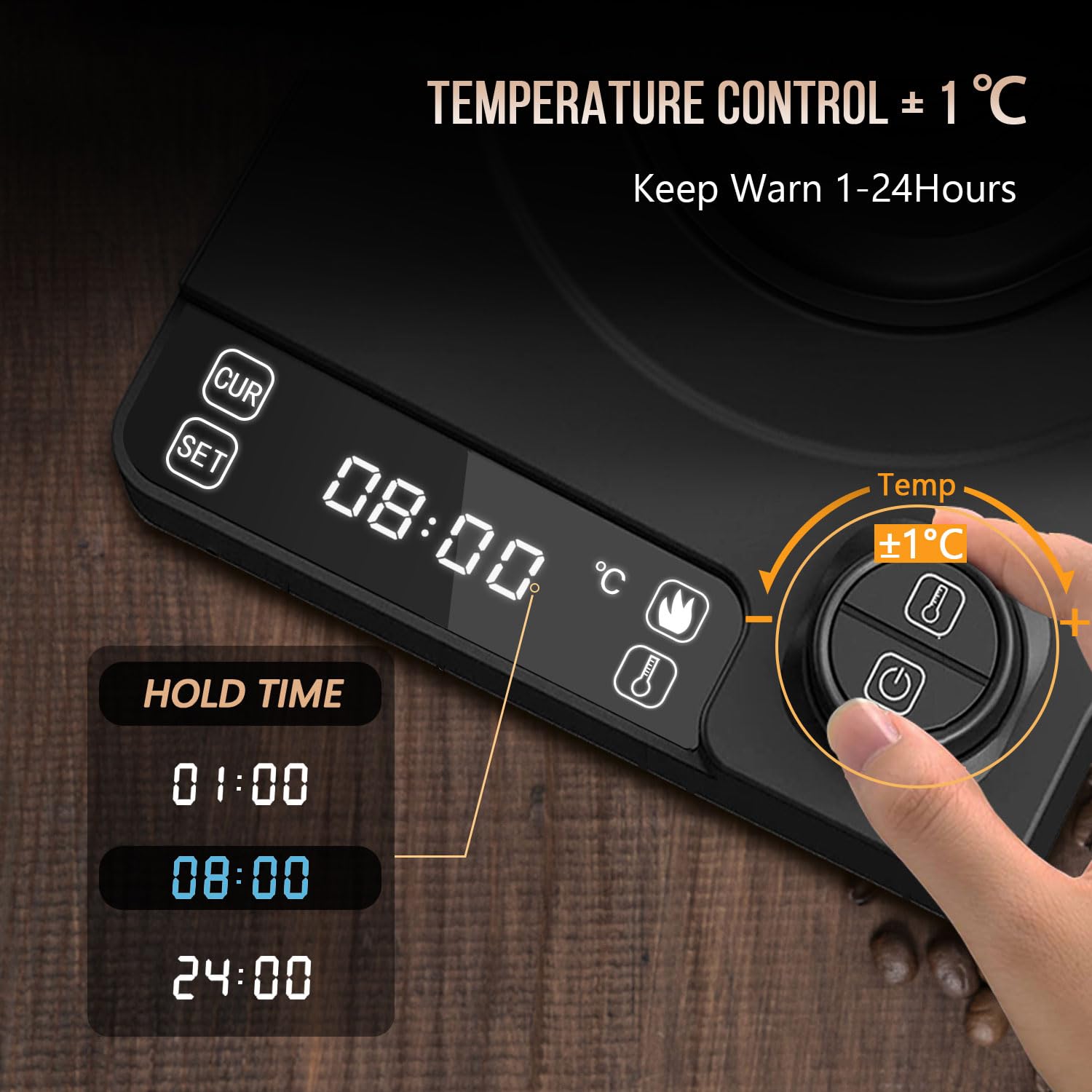 Elektrischer Wasserkocher Schwanenhals, Edelstahl Schwanenhalskessel Wasserkocher mit Temperatureinstellung, Warmhaltefunktion, LED-Anzeige für Spezialitätenkaffee und Tee, Schwarz, 1L, 1200W