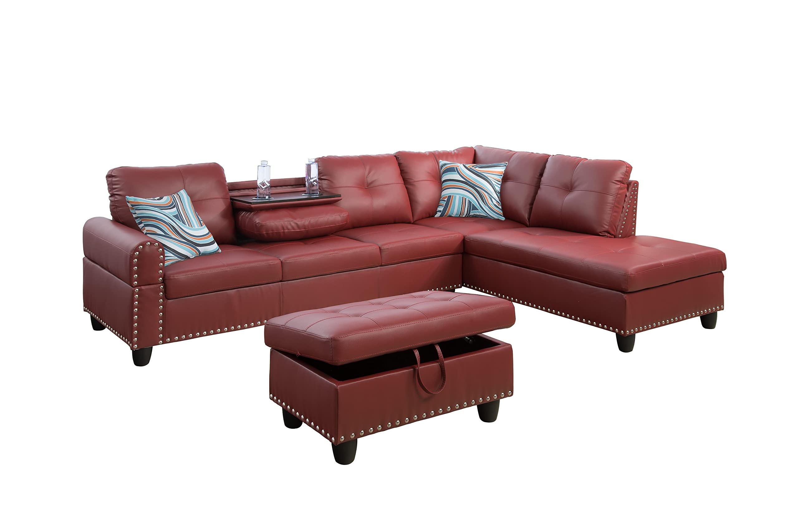 Photo 1 of ** CENTER PIECE ONLY**Star Home Living Sectional w/Drop Down Table & Ottoman Sofas, 103.5" W x 74.5" D x 35" H, 9915B, Burgundy (KK-9915B)
