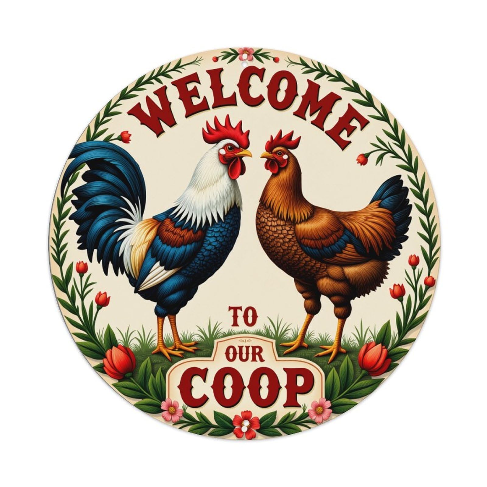Welcome To Our Coop Round Tin Sign Retro Metal Sign for Cafe Bar Pub Home Game Room Gym Club Wall Decoration Vintage Metal Poster 8x8 Inch