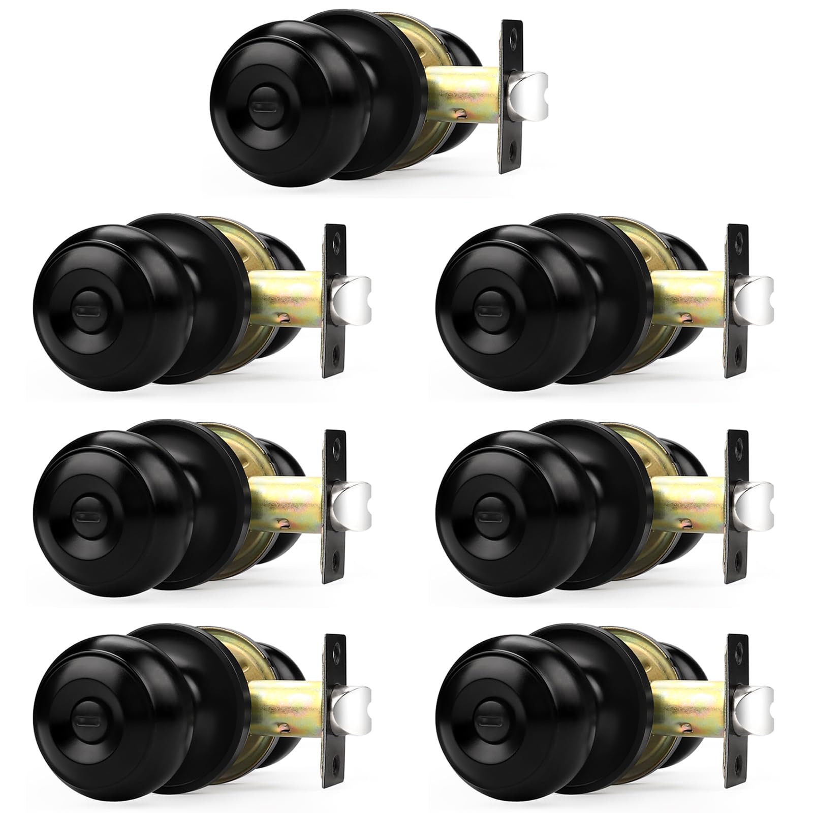 Probrico Black Door Knob 7 Pack, Interior Bedroom Doorknob with Lock, Keyless Door Handles with Inside Privacy Locking Function, Colonial Ball Knob,