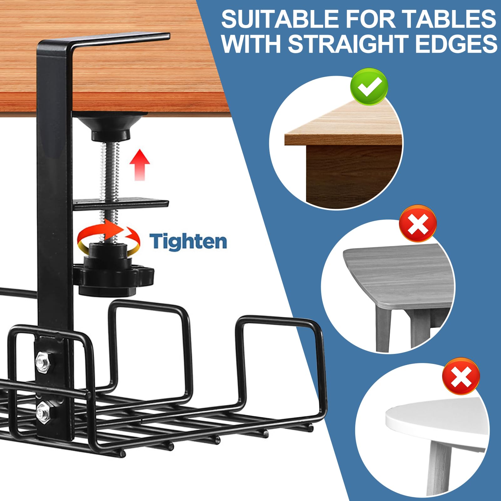 Schreibtisch Kabelkanal für ordentlicher Kabelmanagement, Kabellwanne für kabelorganisation am Arbeitsplatz, Tray for Home Office Cable Management Under Desk, Kabel Organizer, Schwarz (2 Stück)
