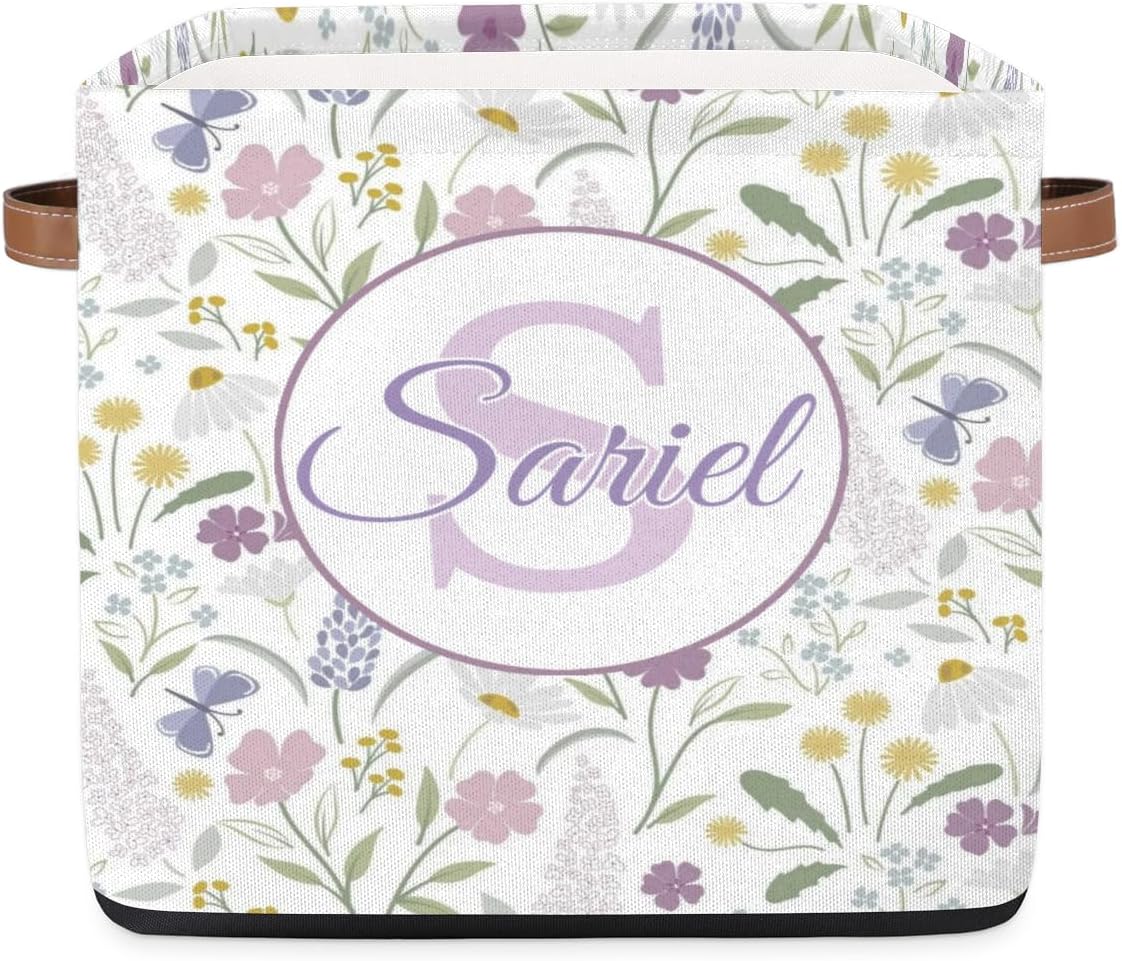 Customized Storage-Basket Collapsible Baby Keepsake-Box Flowers Organizer-Bins as Gifts for Girls Boys Baby Adults Cubes Storage-Box Print Name on It