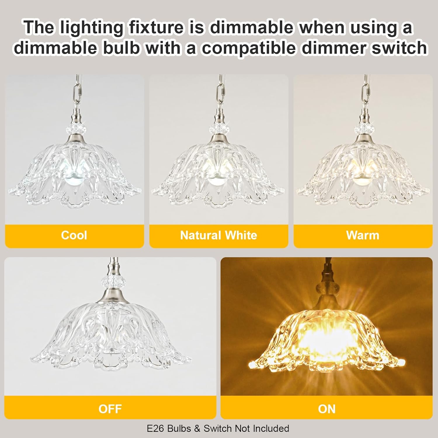 1 Piece Brushed Nickel Chandelier Light Fixtures with Crystal Glass Shade,Brushed Nickel Finish Pendant Light,Hanging Light for Dining Room,Hallway,Living Room,Bedroom