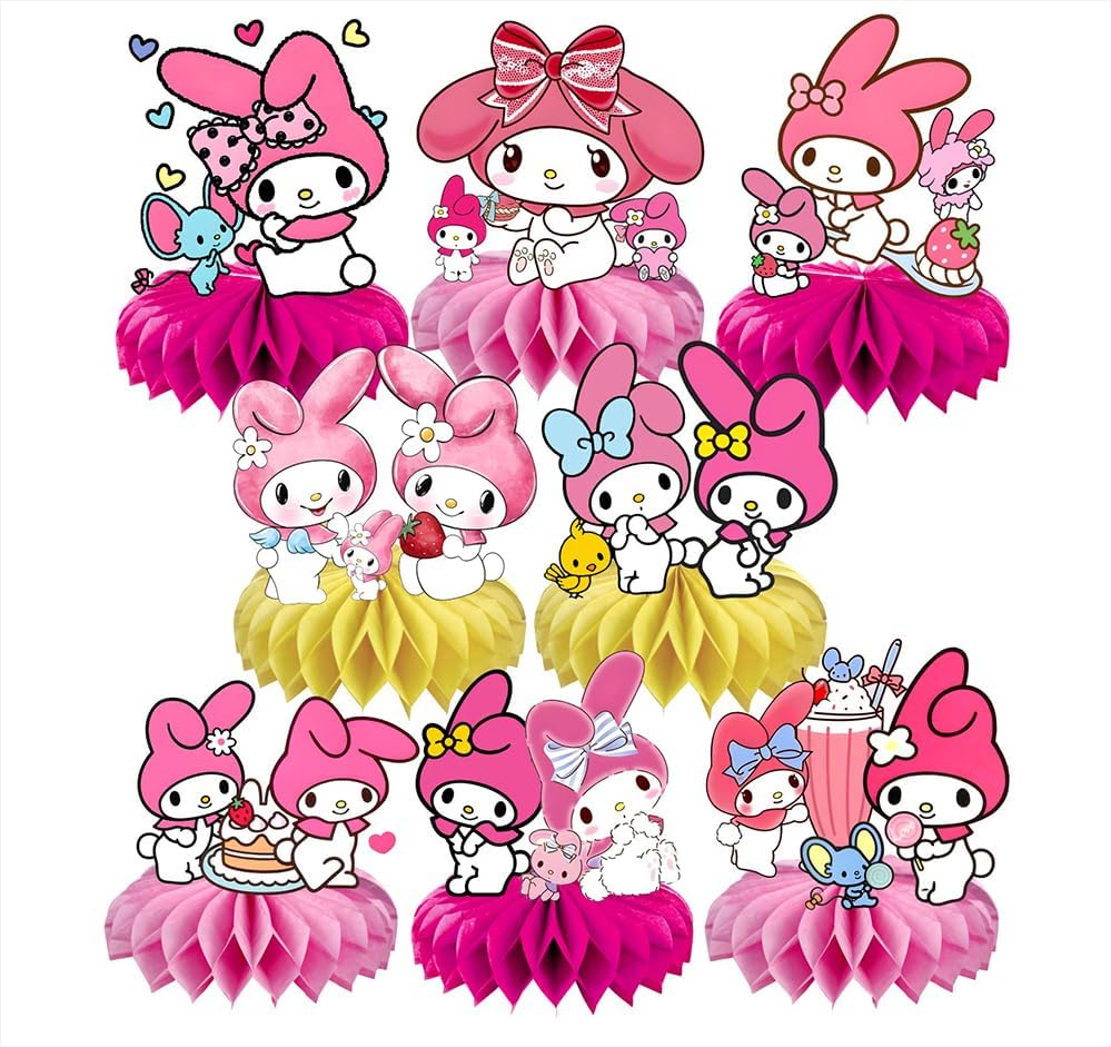 8Pcs Melody Honeycomb Table Centerpiece, Melody Birthday Party Supplies Table Decorations for Kids Party Decorations