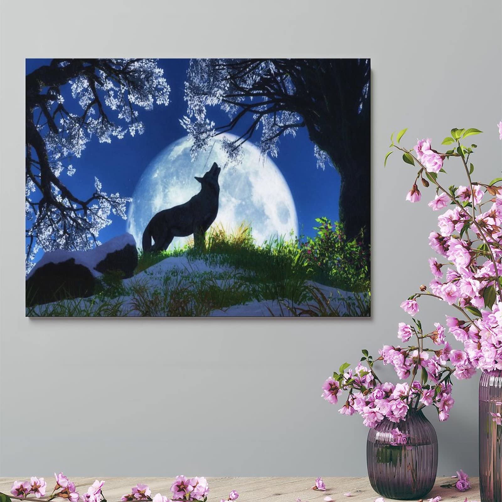 Amazon.co.jp: 絵画 満月の狼の遠吠えインテリア 絵画 動植物の自然