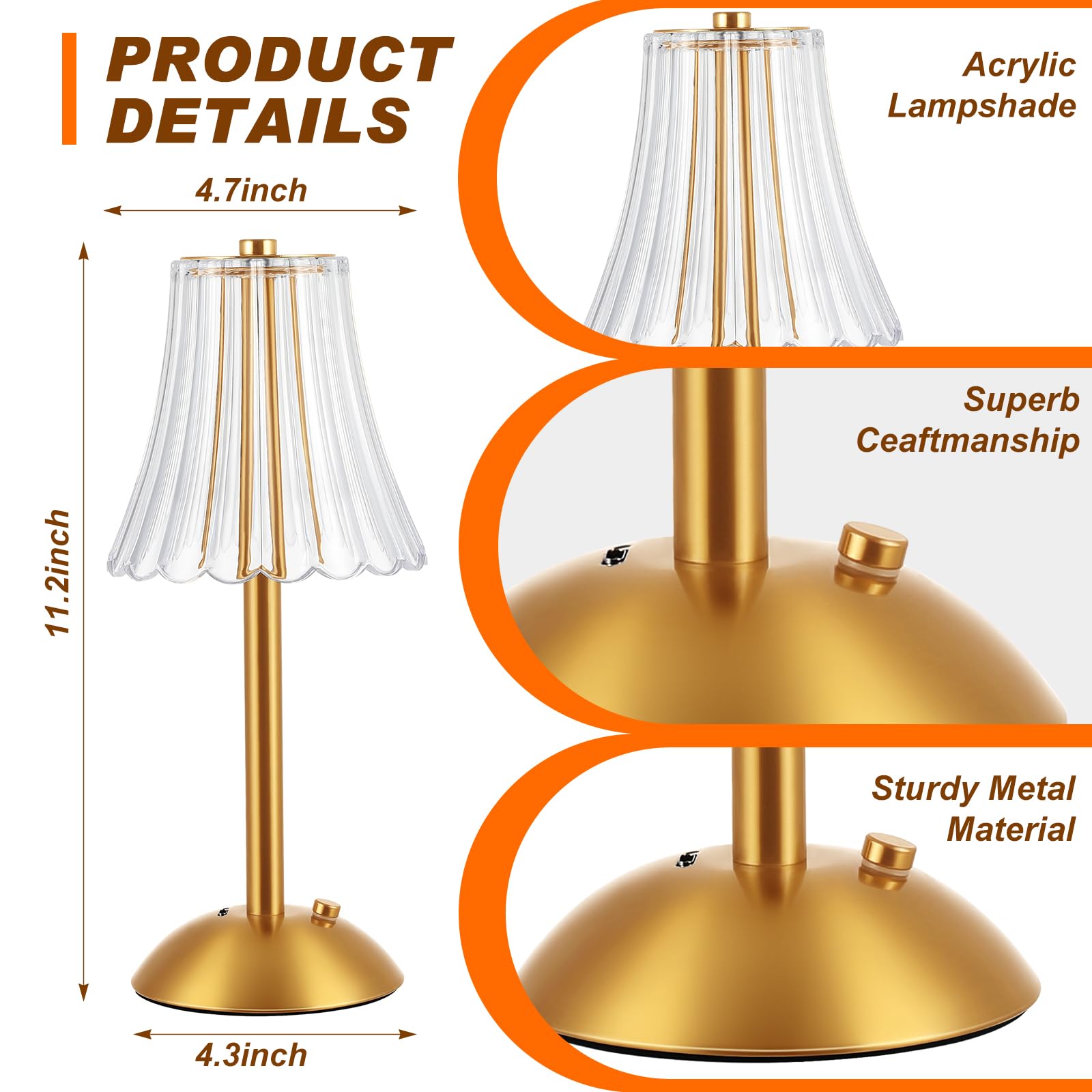 Condition photo showing New/Like New for liliful 2 pcs led portable cordless table lamp touch battery operated rechargeable gold desk lamp 3 color dimmable for bedroom living room dining (gold,rose style)