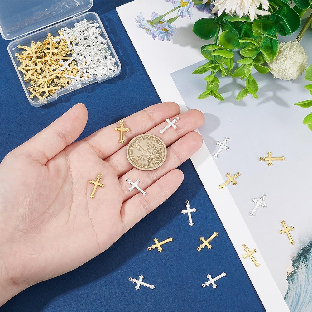 UNICRAFTALE about 100Pcs 2 Colors Cross Charms 17.5mm Mini Cross Pendants Easter Charms Metal Pendants Punk Charms for DIY Jewelry Making Accessory for Necklace Bracelet Earrings - Image 3