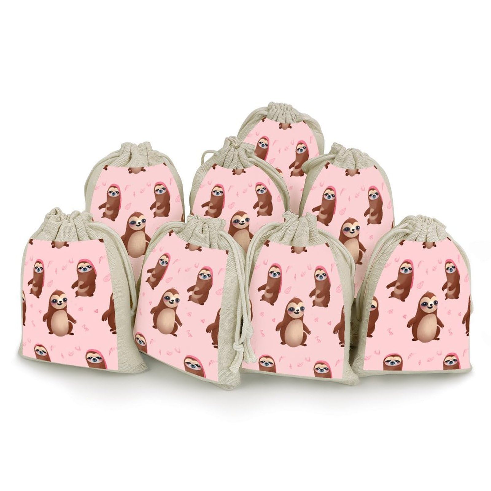 Adfgyerh Style Sloth-Pink Bags With Drawstring Reusable,Jewelry Bags 4.9 X 6.7 Inch, Set Of 8,Gift Bags For Party Wedding Storage Home Supplies