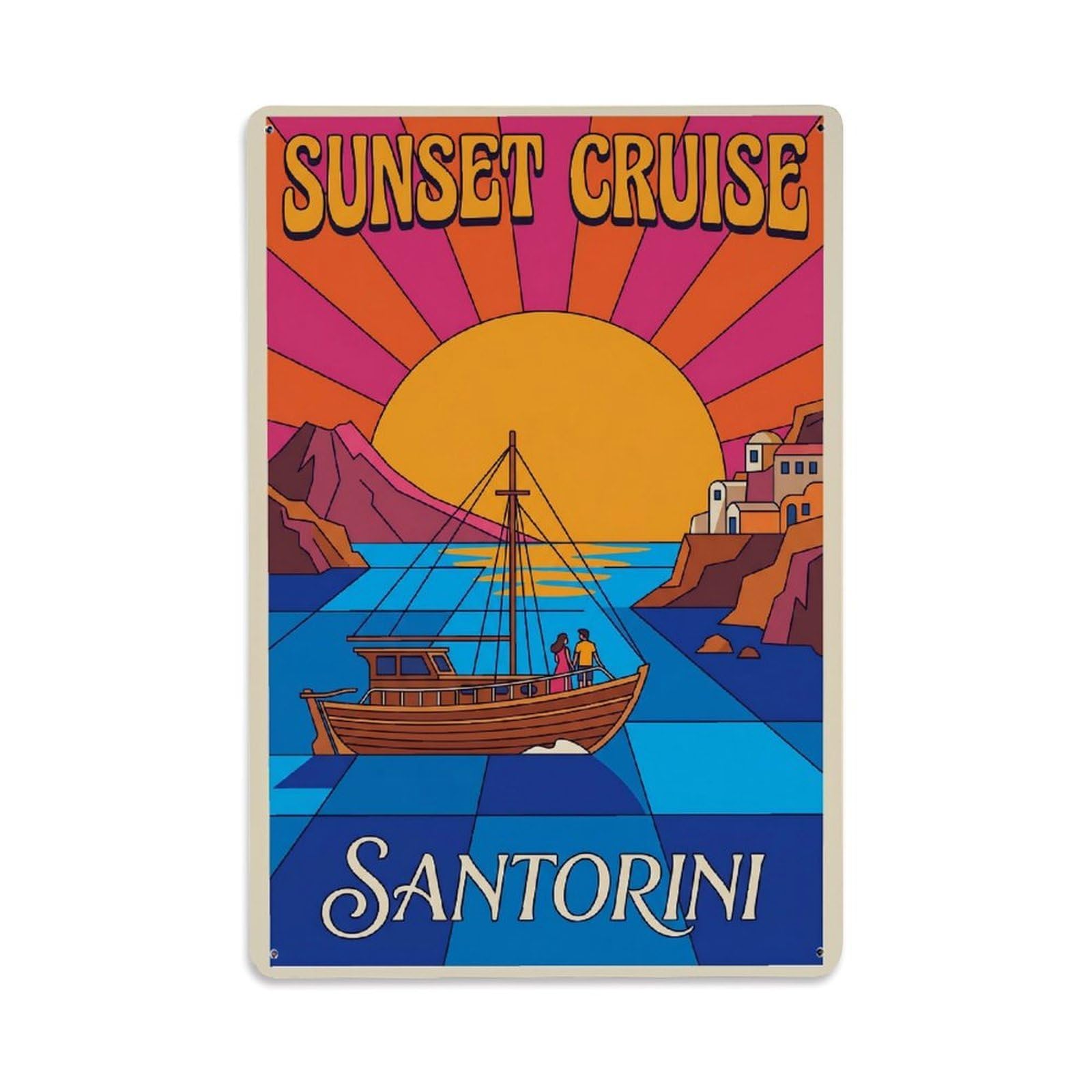 Gead 8X12inch Style Vintage Travel Santorini Sunset Cruise Metal Tin Sign