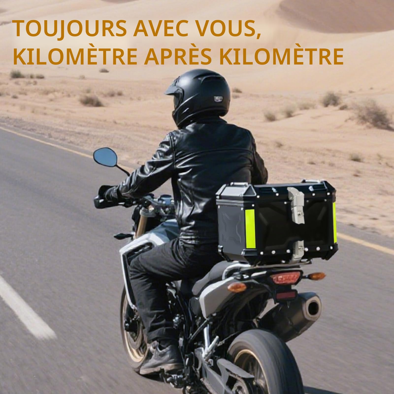 Top Case Moto 55L Universel Alu avec Dossier – Étanchéité IP68, Coffre Arrière Sécurisé Antivol, INCL. Plaque de Montage pour la Plupart des Motos & Scooters (Noir)