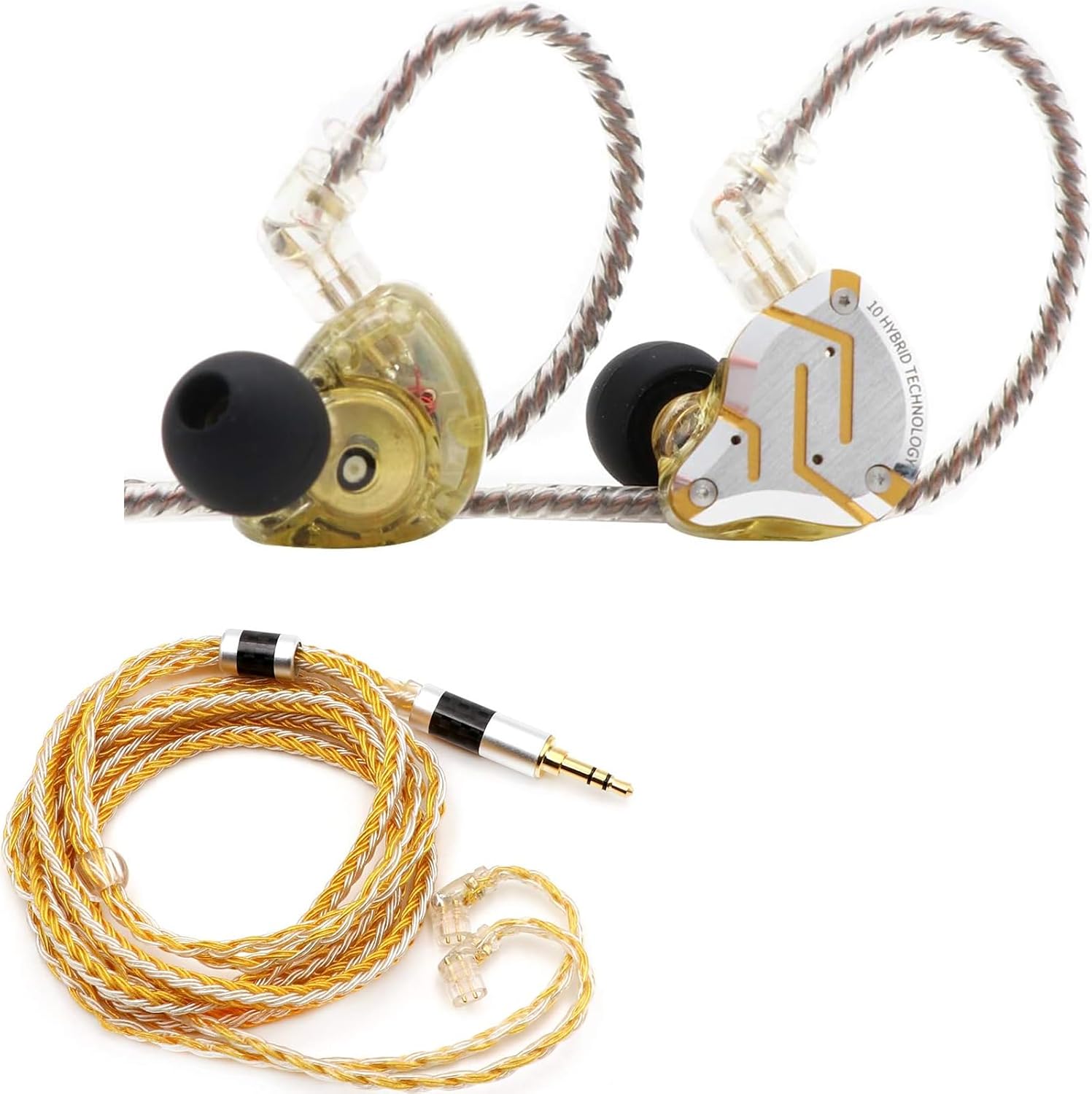Linsoul KZ ZS10 Pro in Ear Earphones(with Mic, Glare Yellow) +Tripowin Zonie 16 Core Cable(Recessed 2pin, 3.5mm, Gold)
