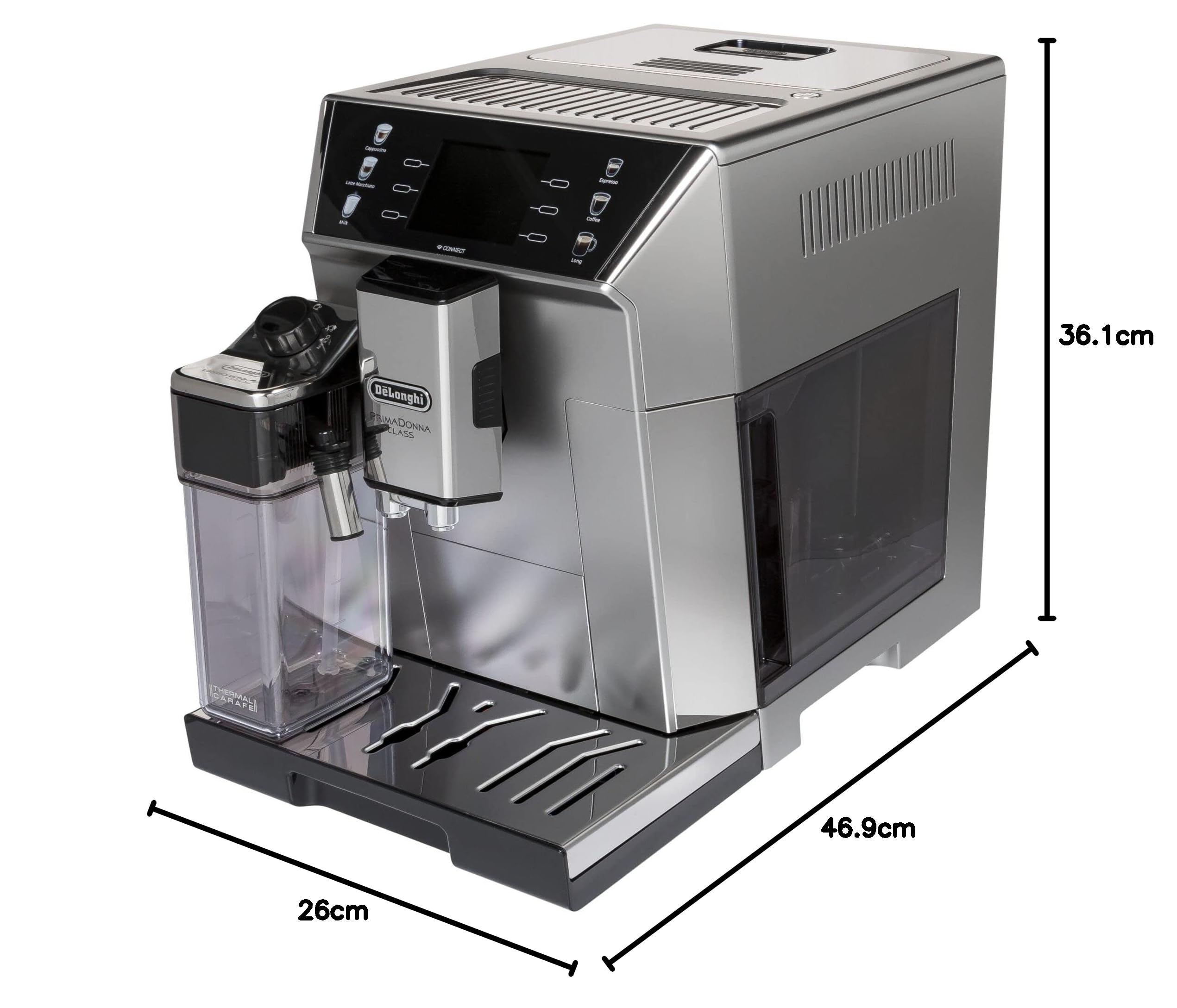 De'Longhi PrimaDonna Class ‎ECAM550.85.MS, Machine Café Grain, Expresso, Cappuccino, 2L, 1450W, Noir et Argent