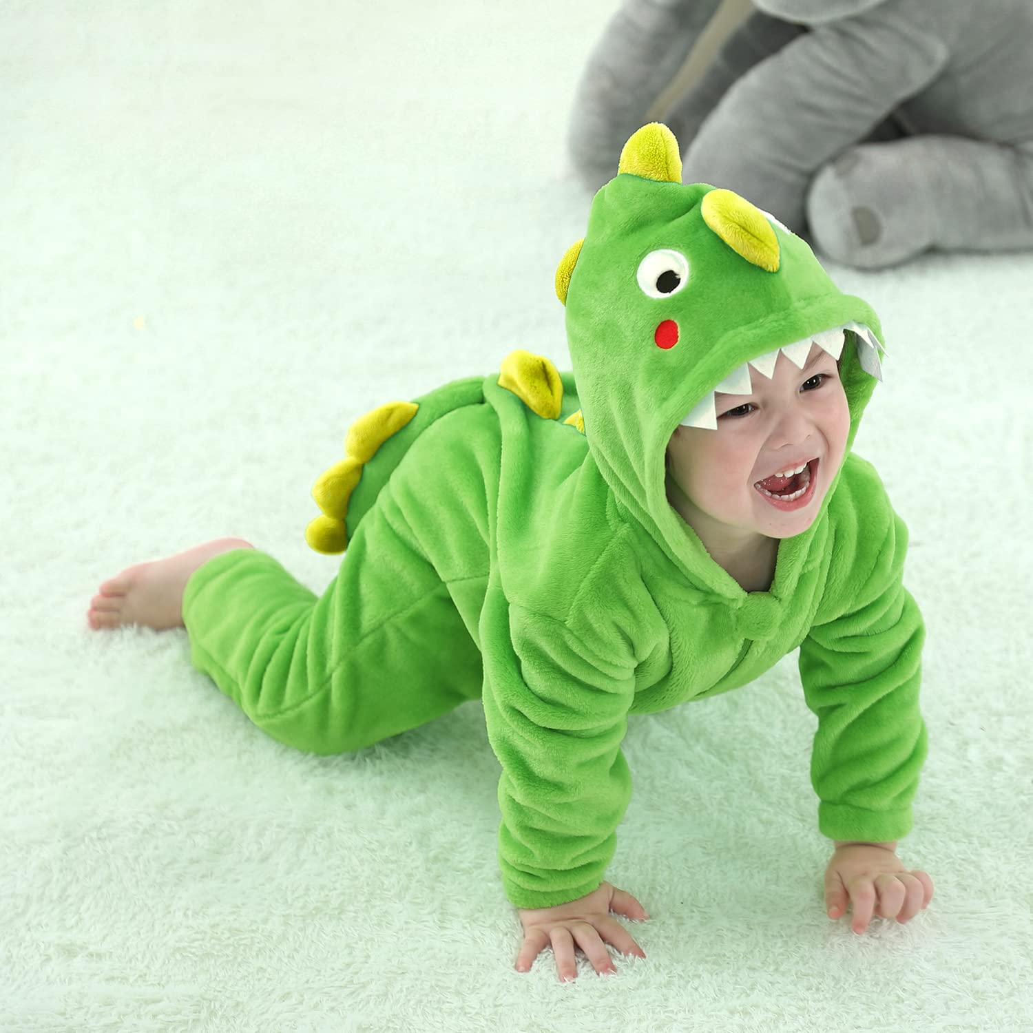 LOLANTA Costume da dinosauro per bambini, tuta in Pile felpa con cappuccio