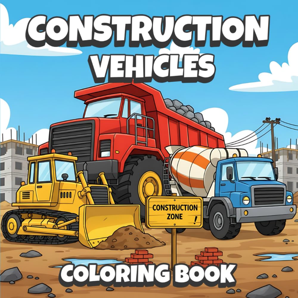 Construction Vehicles Coloring Book: Fun and Easy Coloring Pages of Big Trucks and Construction Vehicles for Kids | Mighty Bulldozers, Dump Trucks, ... & Excavators for Boys and Girls Ages 4–8