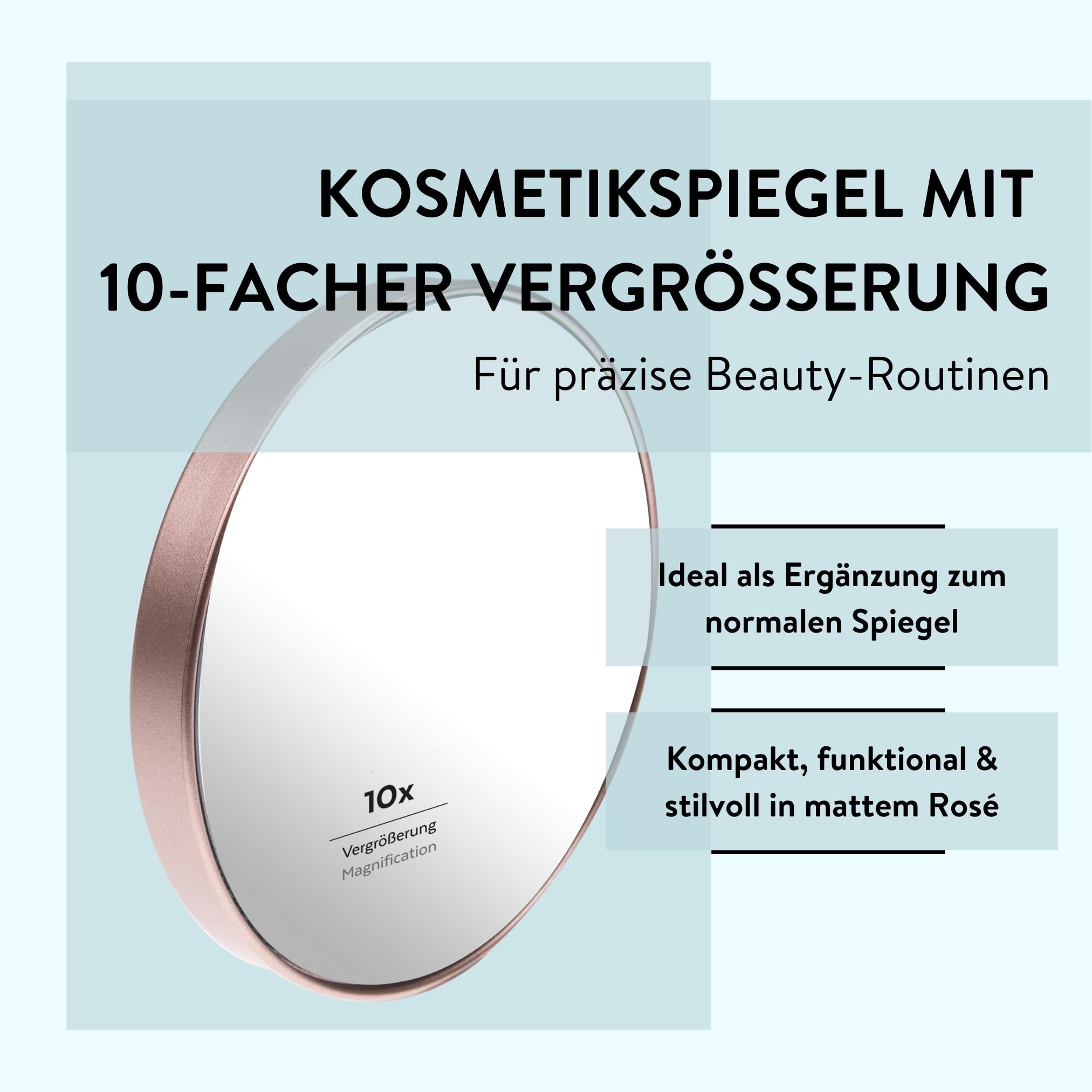 PARSA Beauty Lusterko Powiększające 10x Ø 8,8 cm z Przyssawką do Makijażu, Precyzyjna Pielęgnacja Domowa i Podróżna