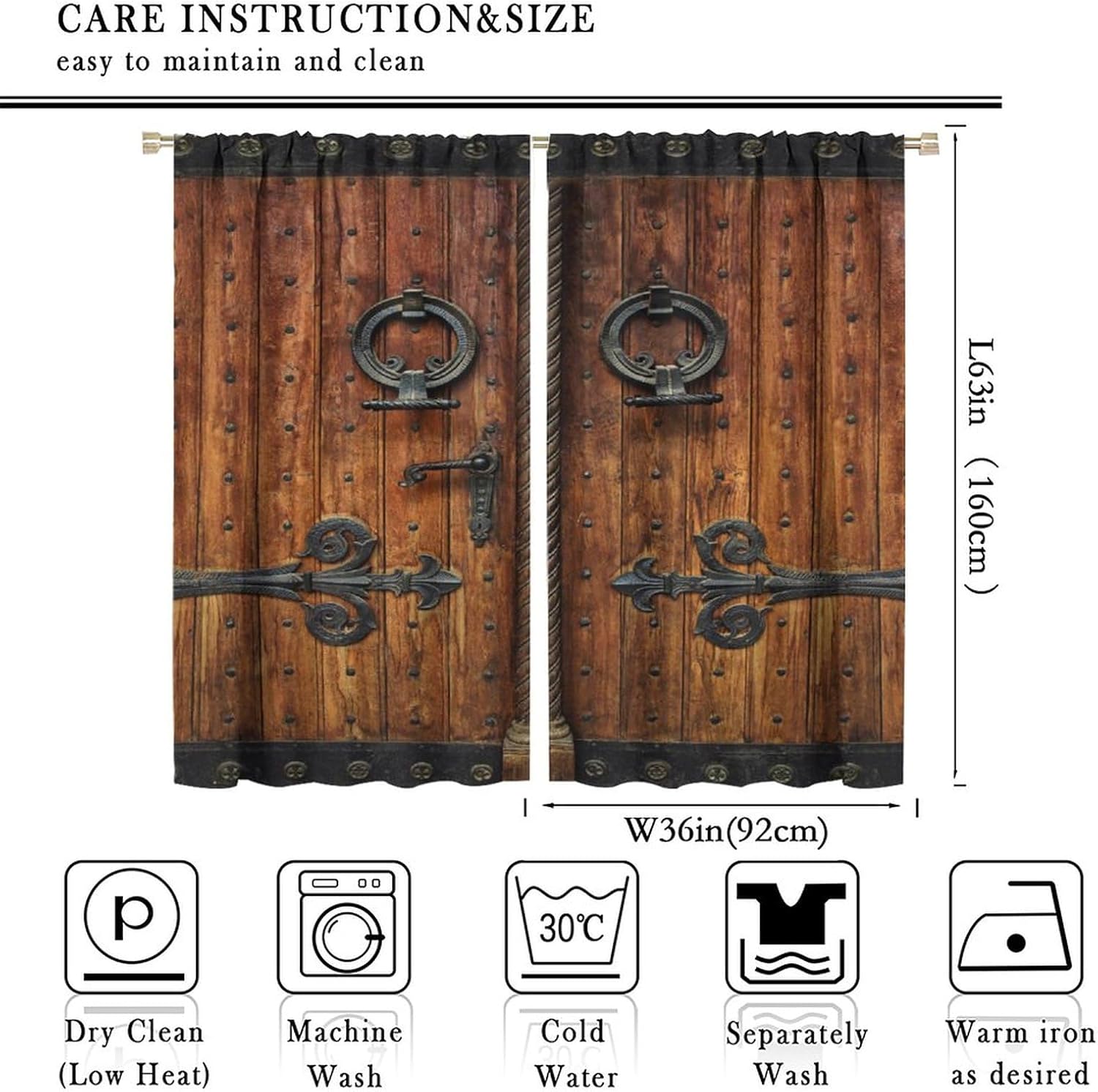 Wooden Doors Curtains Wooden Barn Doors Rustic Farmhouse Country Retro MetalWindow Drapes Rod Pocket Curtains Darkening Thermal Insulated for Living Room 72x63in