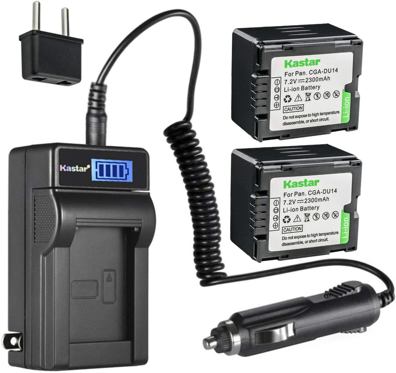 Kastar 2-Pack CGA-DU14 Battery and LCD AC Charger Compatible with Panasonic PV-GS320, PV-GS400, PV-GS500, SDR-H18, SDR-H20, SDR-H200, SDR-H250, SDR-H280, SDR-H288, VDR-D100, VDR-D105, VDR-D150