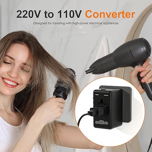 Miniatura 5 de Convertidor y adaptador de 220 V a 110 V para viajes adaptadores de enchufe universales internacionales y convertidores de voltaje para secador de