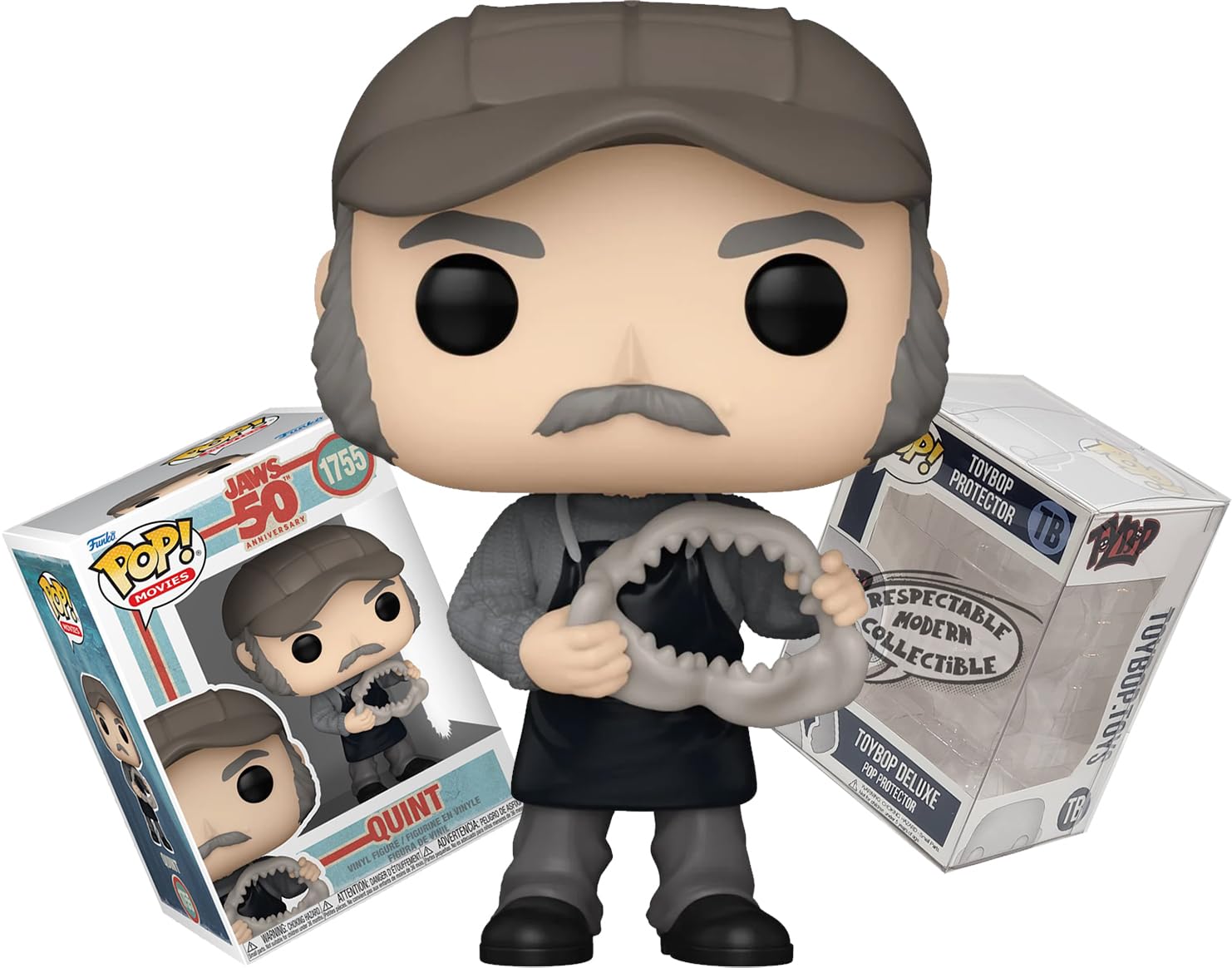 Funko Jaws 50th Anniversary - Quint with Shark Teeth +ToyBop Protector: Retro Pop! Movies Vinyl Figure (Bundled with Pro-Deluxe Pop Protector