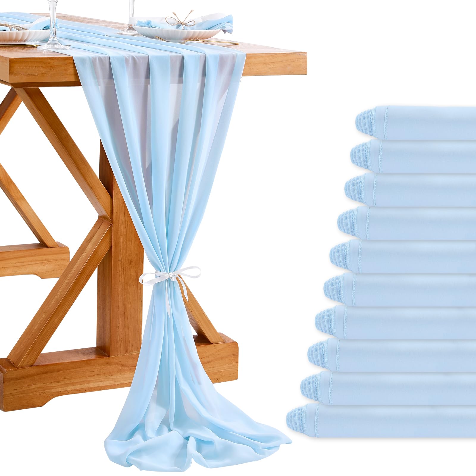 Chiffon Table Runners Reception Decoration 10 Pieces 27x120 Inches Blue Soft Table Runner Elegant Party Table Runner