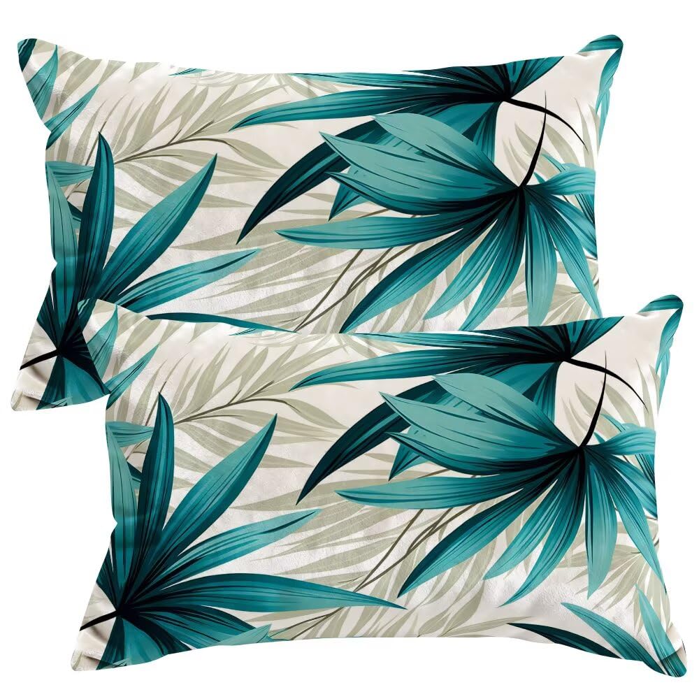 Set of 2 Velvet Cushion Covers 40x60 cm Plants Cushions Covers Decorative Throw Pillow Case Summer Sofa Pillows 16x24 Inch Rectangle Cushion Cover with Invisible Zipper for Livingroom Bedroom -SC511