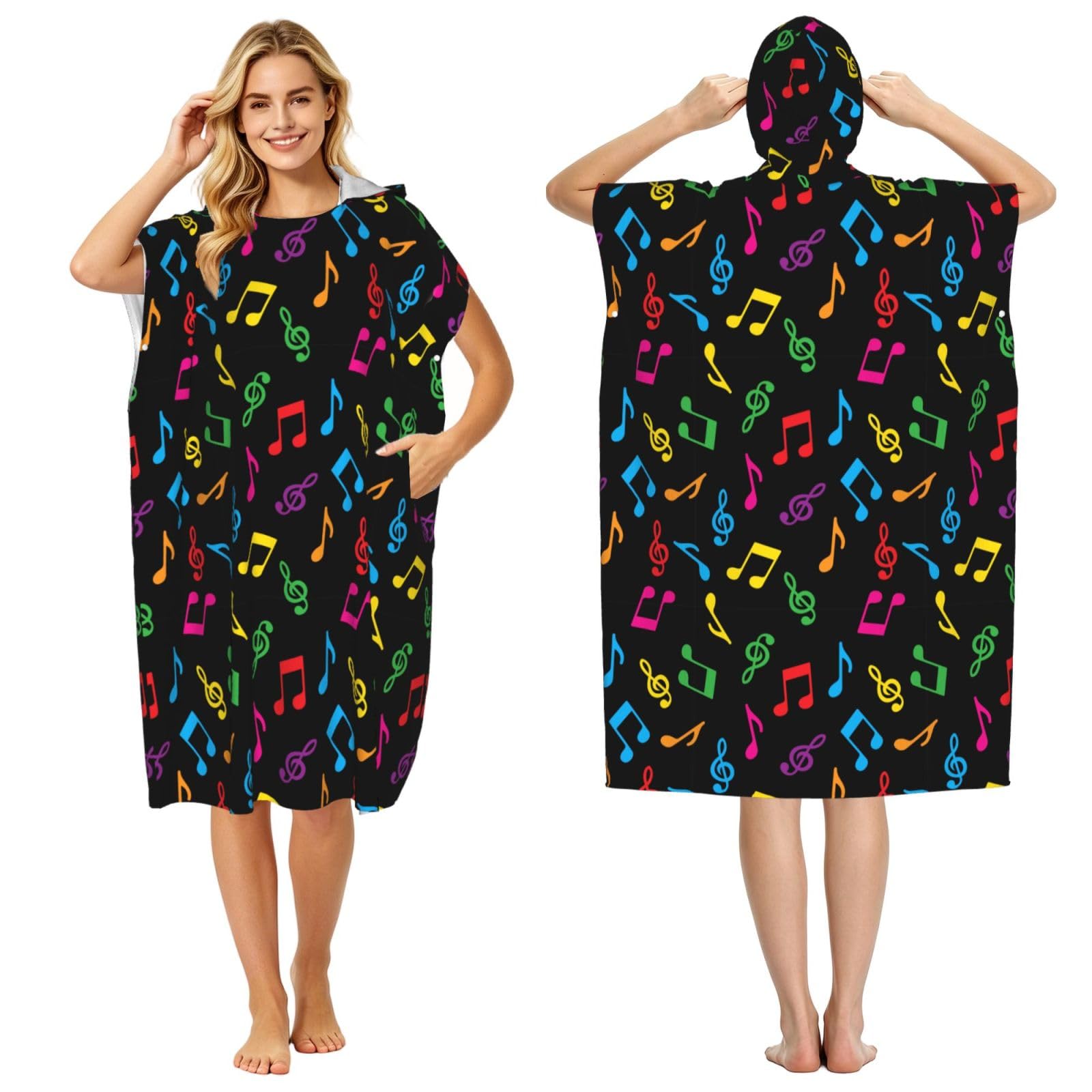 Noble Ren Rainbow Notes Adult Hooded Beach Towel Swimming Cover Outdoor Wearable Towels Bath Bathrobe Cape Quick Drying