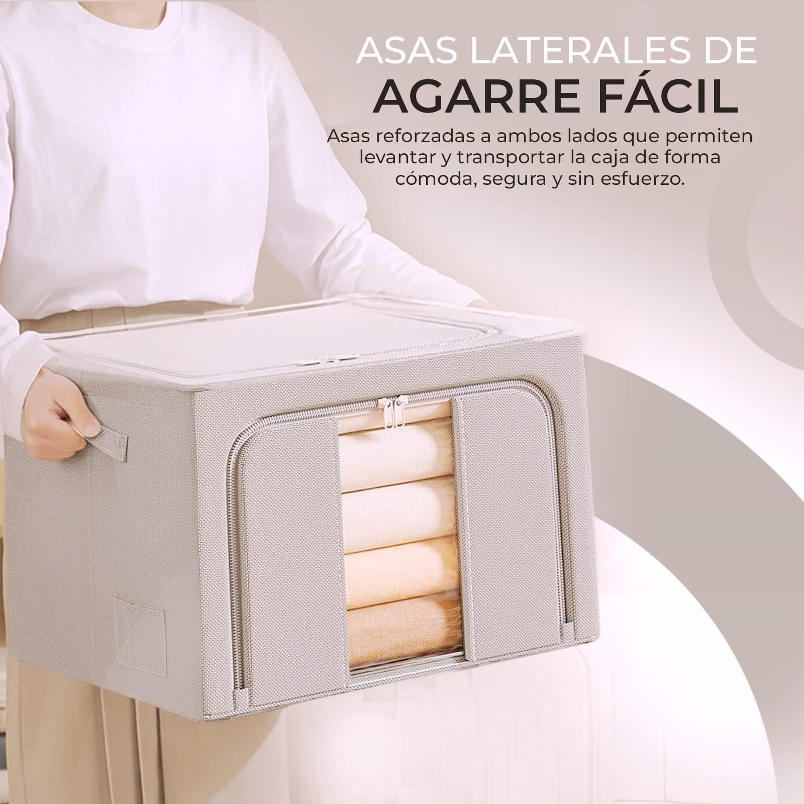 Cajas de Almacenamiento con Cremallera y Ventana Pack 3 Unidades Impermeable Metálica Plegables Gris claro 24L