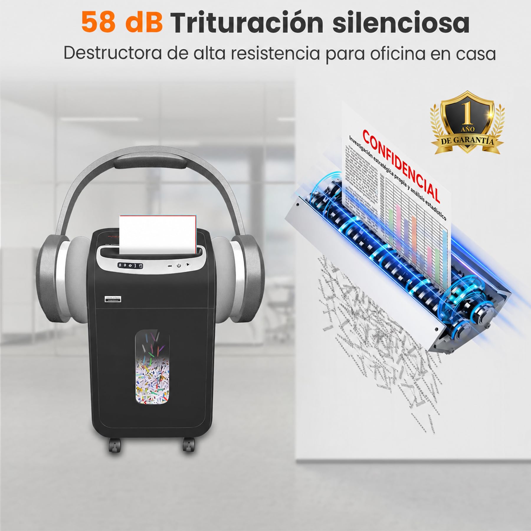 VidaTeco Trituradora de Papel Destructora de Papel Microcorte 20 Hojas 30L
