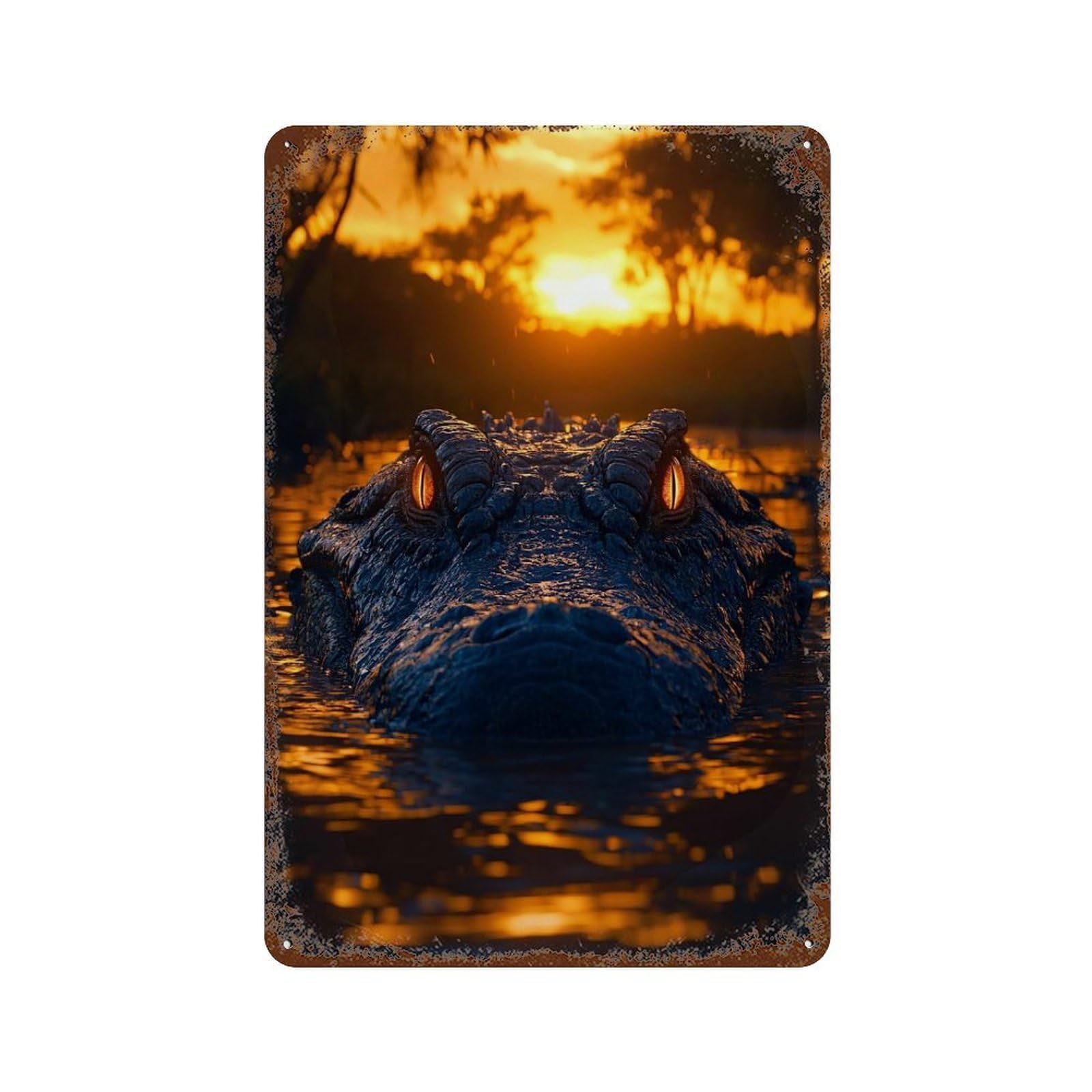 Alligator in Water at Sunset 11.8"x7.9" Retro Metal Sign, Vintage Wall Decor for Office, Studio And Wall Decor