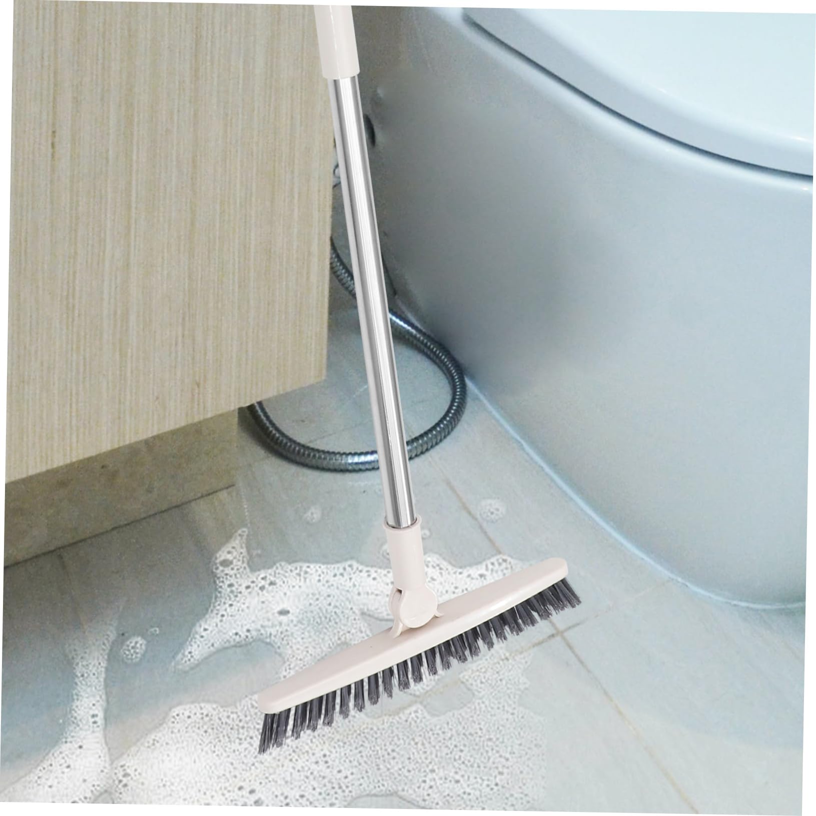 Genérico 2 Piezas Cepillo de Piso Giratorio Manejar escobas Equipo miga Car Cleaning Brush Crevice Cleaning Brush fregadora de Pisos Cepillo para Fregar con Mango Acero Inoxidable