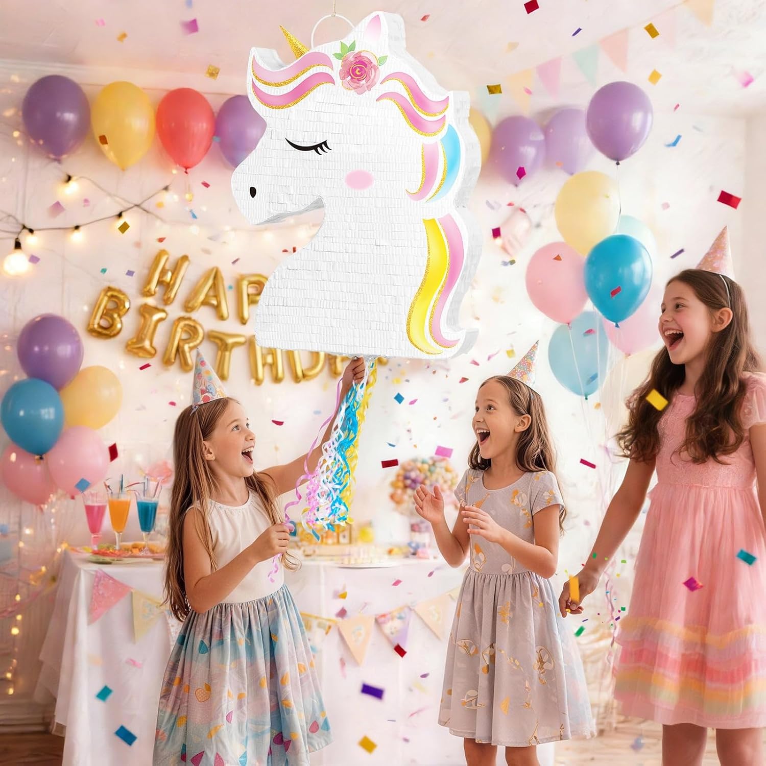 WERNNSAI Ultra Large Unicorn Piñata - Unicorn Party Supplies Piñata Bundle with Blindfold and Bat for Girls Kids Rainbow Unicorn Theme Birthday Party Game Decorations (20.4" x 15.6" x 2.9")