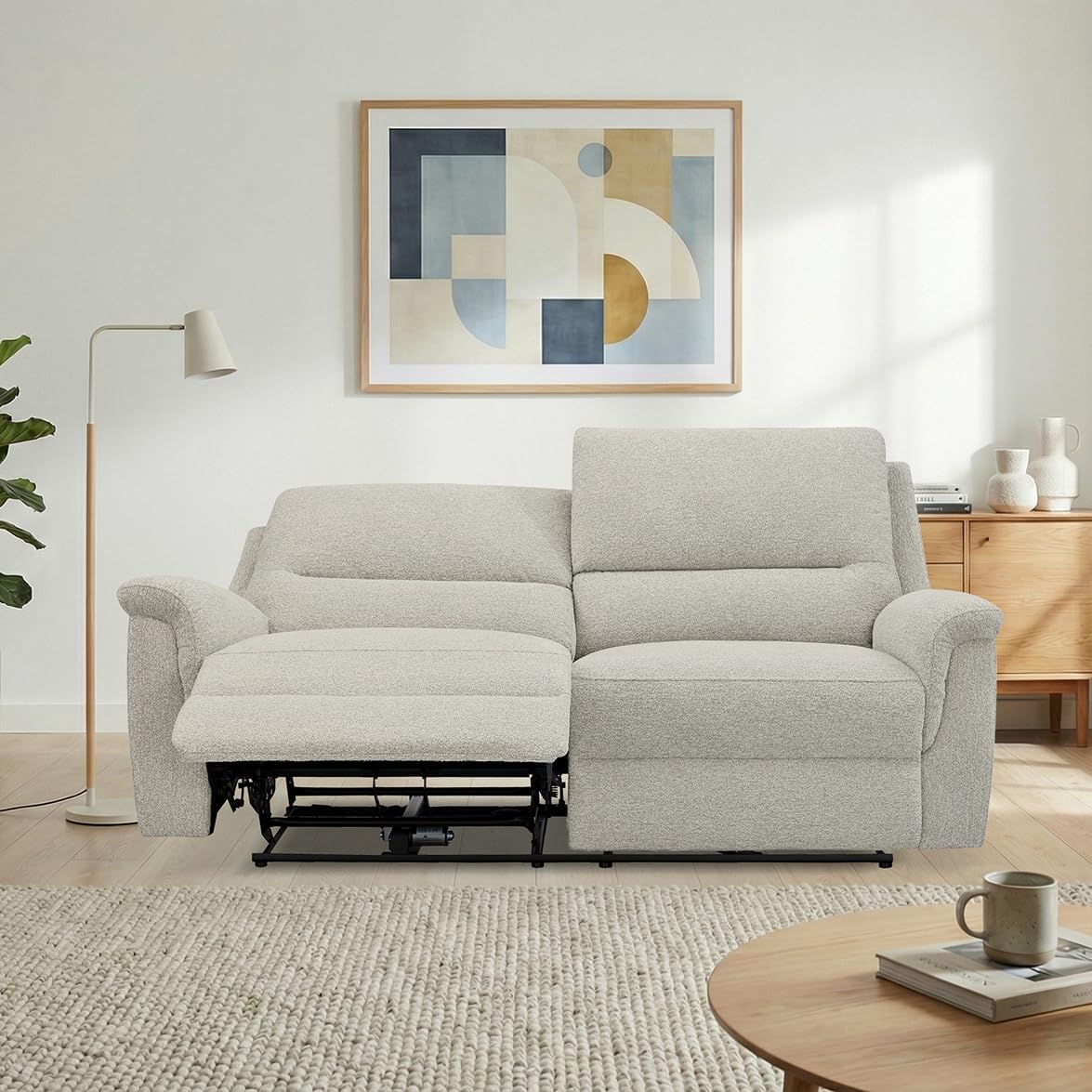 Meubletmoi Divano Relax 3 posti L. 196 cm Doppia Seduta Elettrica Motorizzata in Tessuto Morbido Beige - Atmosfera Moderna e Relax - Leonie
