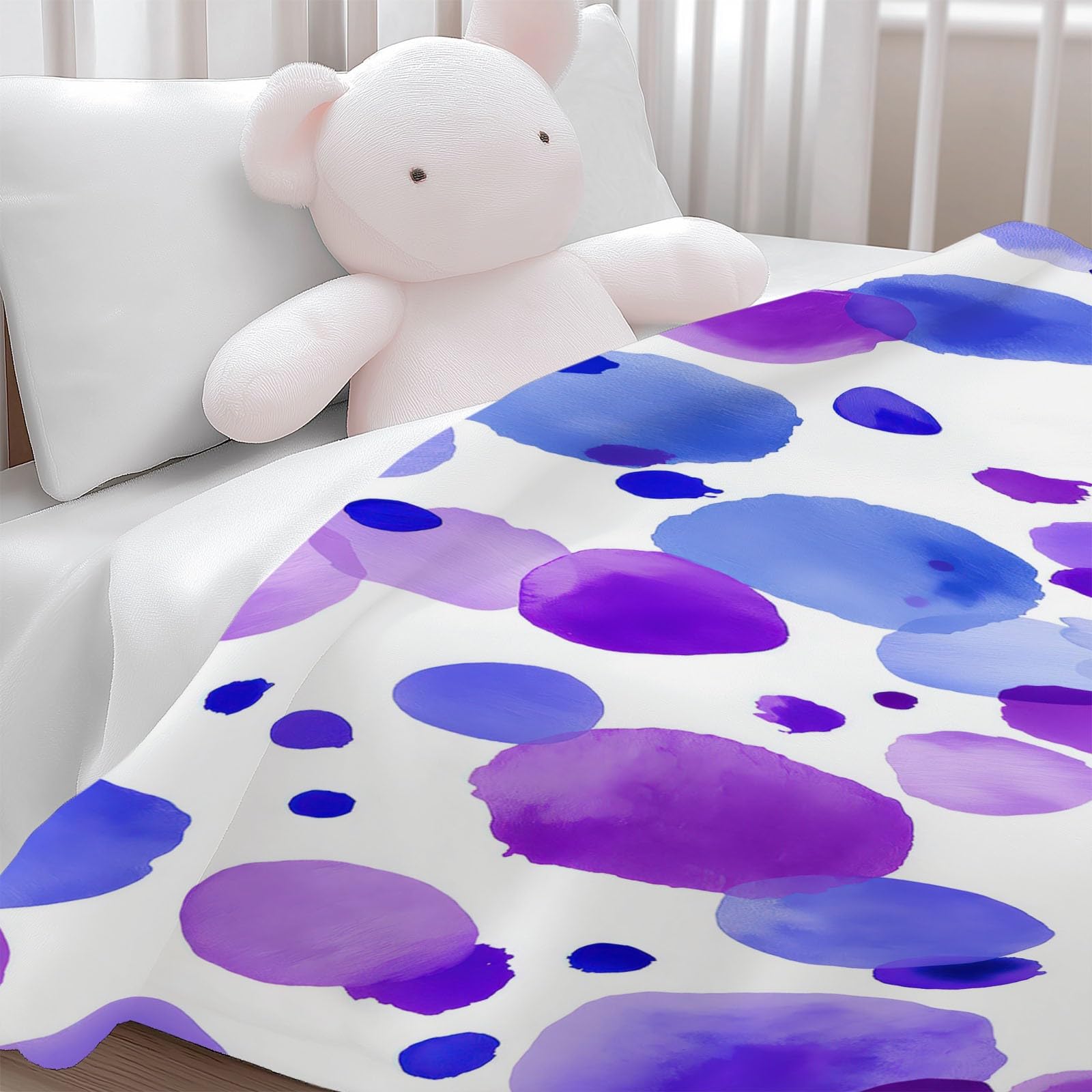 Koc flanelowy na łóżko 220 x 240 cm, miękki ciepły niebieski i fioletowy kropki koc zimowy ciepły oddychający lekki minimalistyczny dla dorosłych dzieci kobiety mężczyźni
