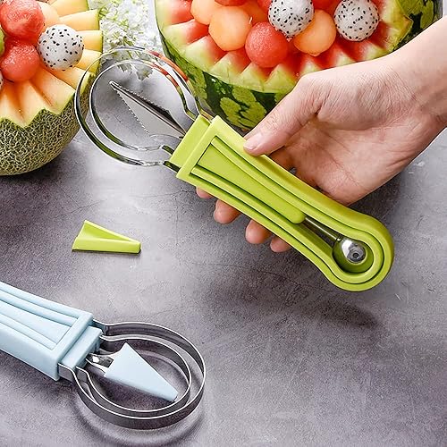 Miniatura 2 de A-XINTONG - Juego de 2 cucharas de melón de acero inoxidable 4 en 1, cuchara de melón perforada, cortador de sandía multifuncional para tallar