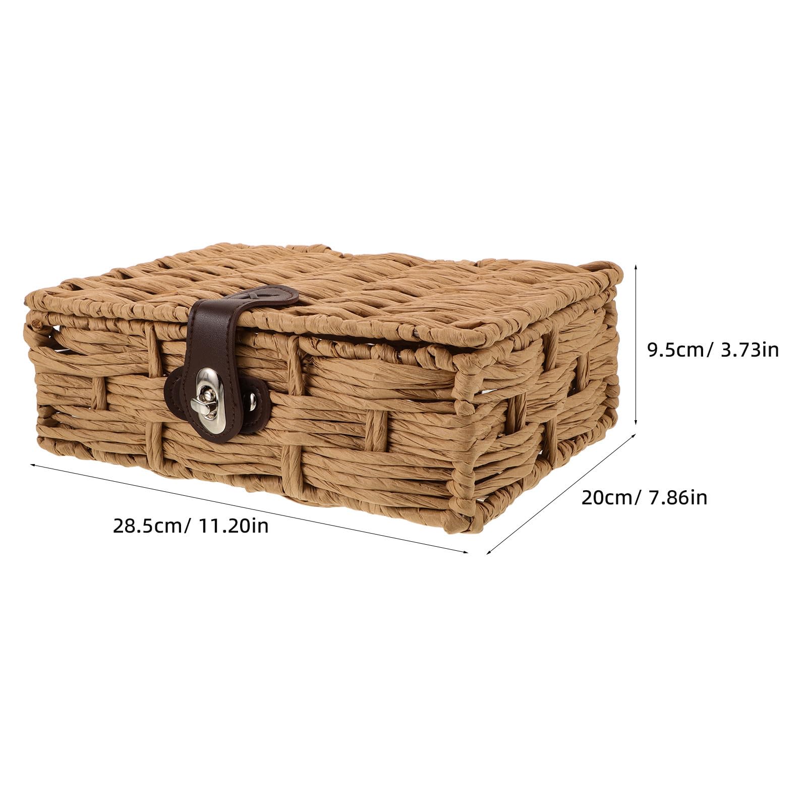 POPETPOP Caja de Almacenamiento Trenzada con Tapa Abatible, Estilo Boho
