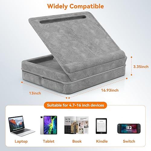 Miniatura 8 de KDD Escritorio de regazo para laptop con cojín, mesa para laptop con almacenamiento para cama y sofá, soporte de almohada ajustable con tira