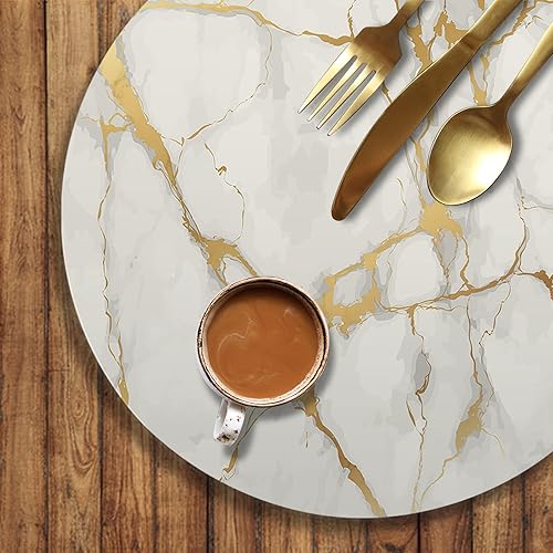 Miniatura 3 de Juego de 4 manteles individuales redondos de piel sintética, impermeables, antideslizantes, lavables, resistentes al calor, para cocina, mesa de