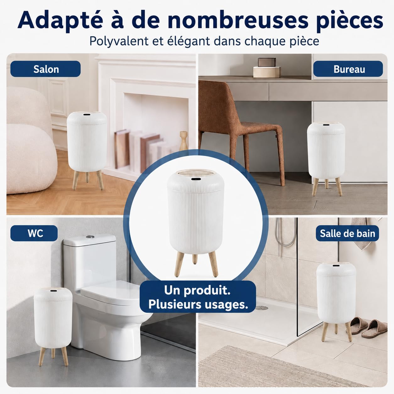 Poubelle Automatique Électrique 10L Blanche avec Couvercle Design pour Salle de Bain et Cuisine - Petite Poubelle WC Toilette à Ouverture Automatique, Anti-Odeur, Intelligente (10L)