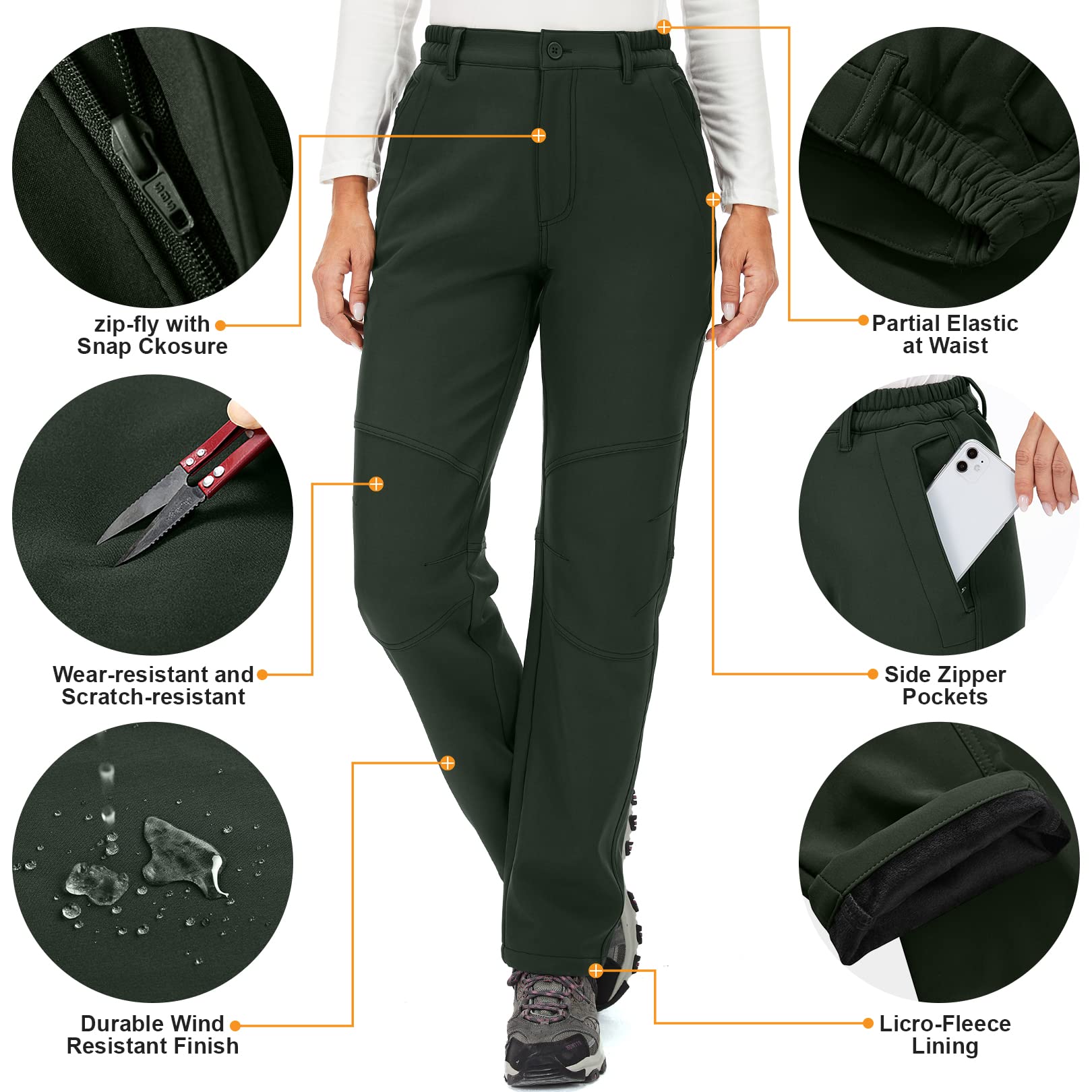 Womens Snow Pants Winter Fleece Lined Waterproof Soft Shell