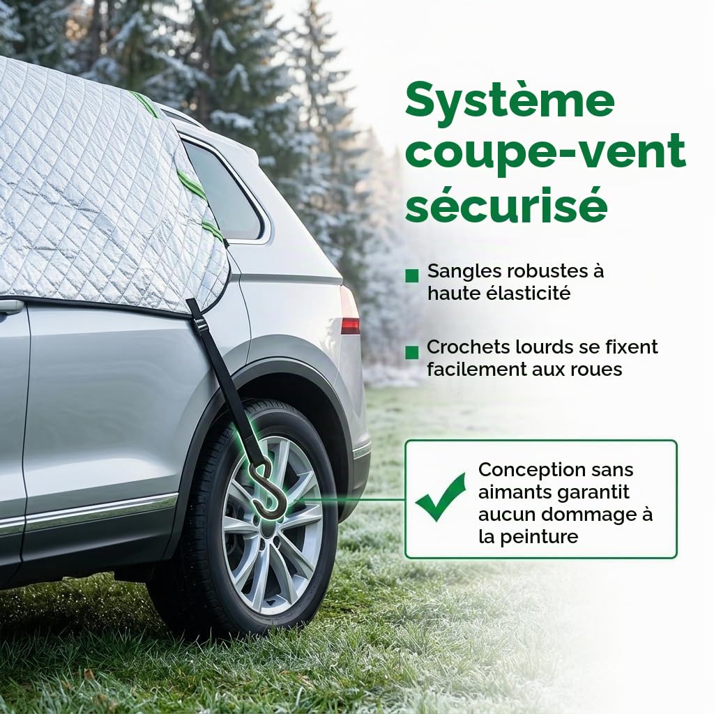 Demi Bache Voiture Exterieur Housse Pare Soleil Voiture Avant Protection Anti Givre Neige Glace Pluie Poussiere Couverture Pare-Soleils Auto Cache Vitre Voiture Universelle avec Sangles Fixation
