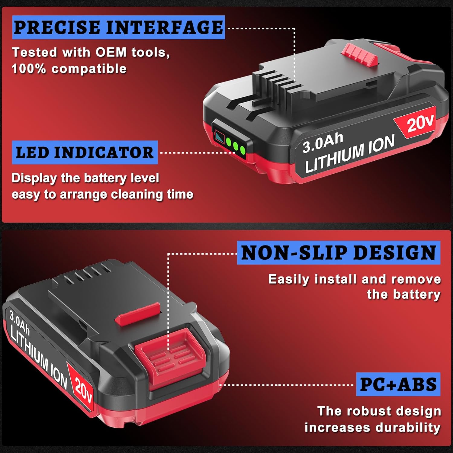 Battery Replacement for Bauer 20v Lithium Battery 3.0Ah, for 1702C-B 1701C-B 1907C-B 2108C-B Compatible with Bauer 20V Cordless Power Tools - Image 3