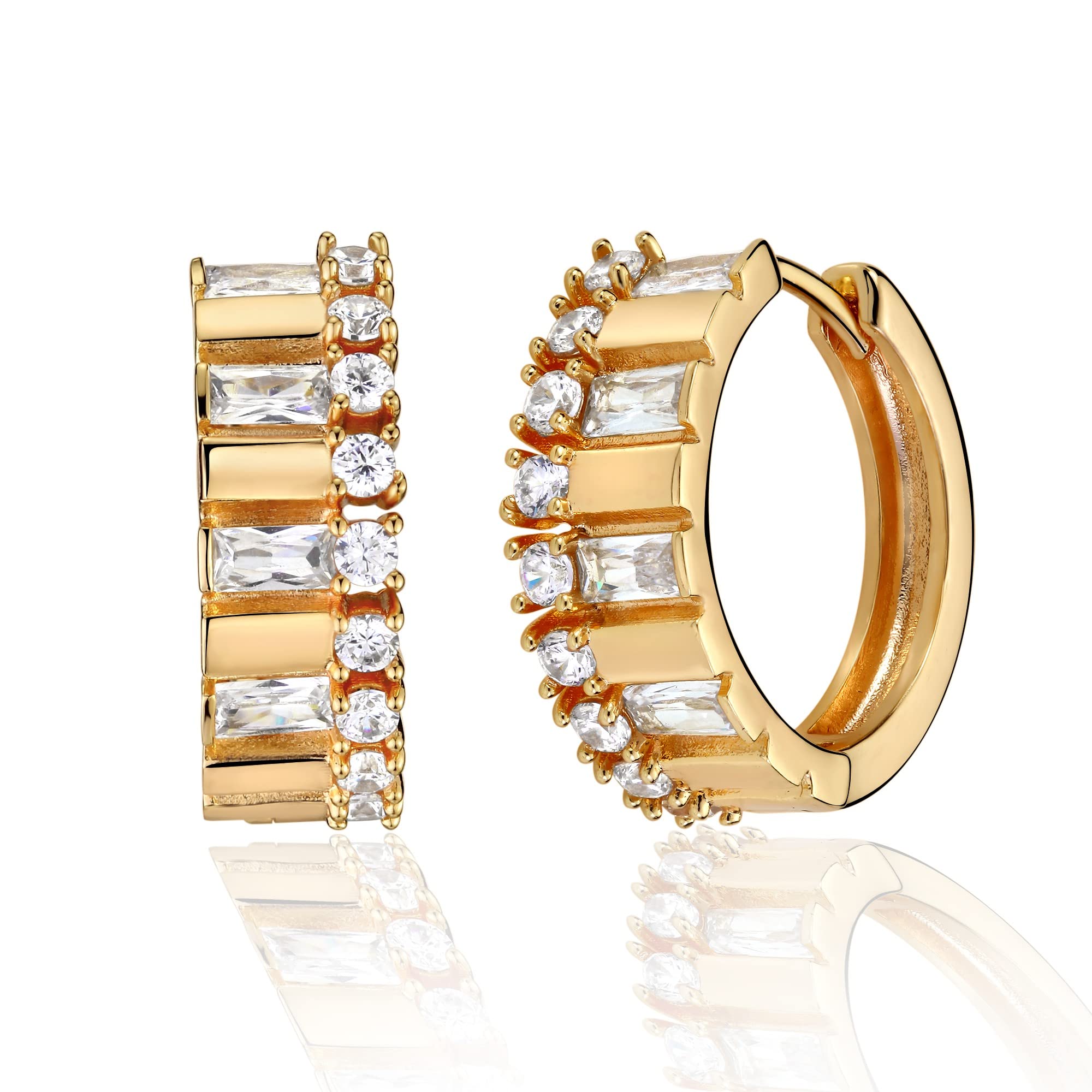 VACRONA Cubic Zirconia Huggie Earrings 14k Gold Plated Tiny Earrings Small Huggie Hoop Earrings Simple Lightweight Hoops Gift for Women