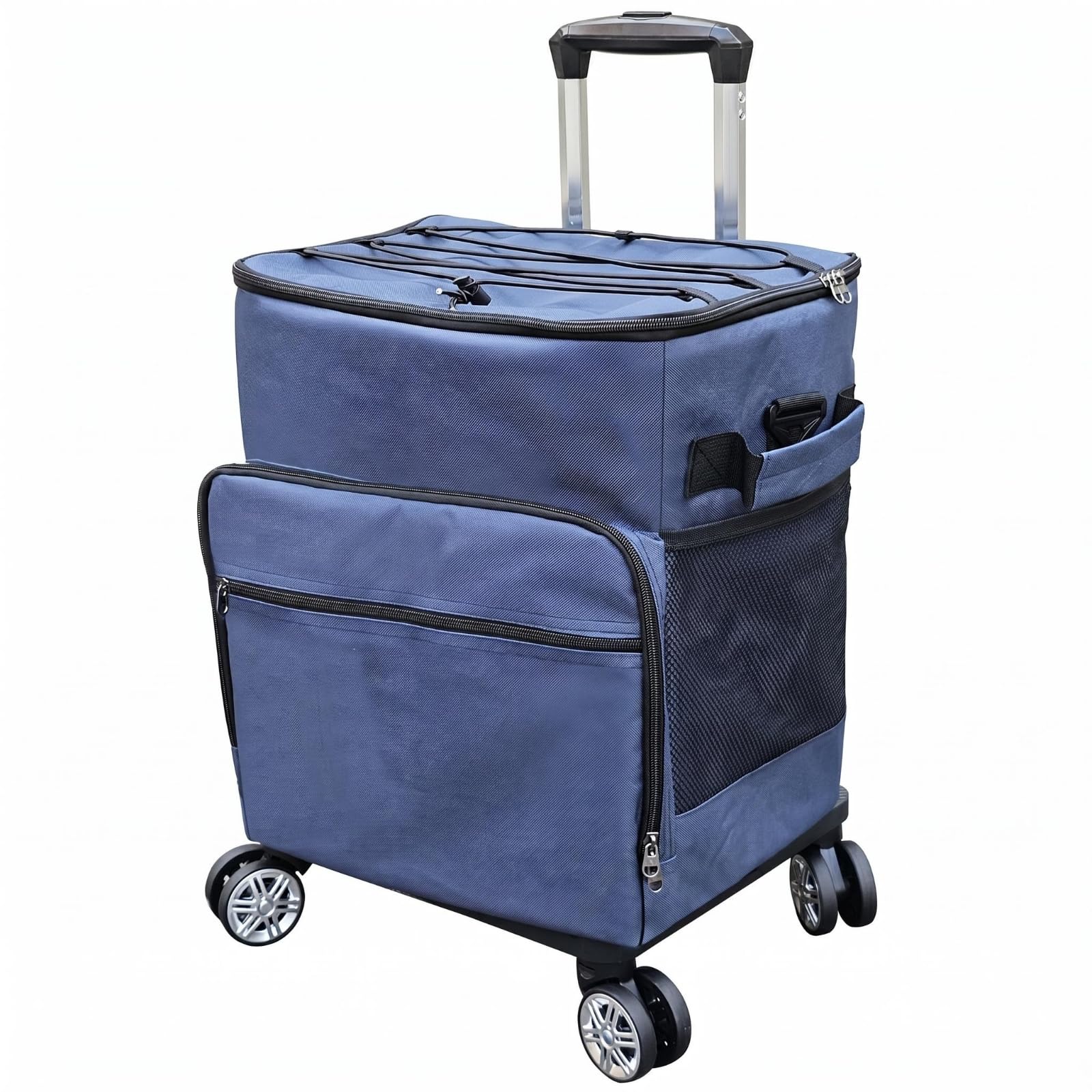 predolo Borsa Frigo Portatile con Ruote Carrello Termico Isotermico Borsa Termica Trolley con Manico Regolabile in Oxford E Rivestimento con Tasca Frontale, Blu Marino, 40L