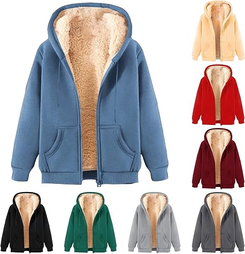 Men's Sherpa Lined Full Zip Hoodie, Warm Fleece Hooded Sweatshirt Jacket